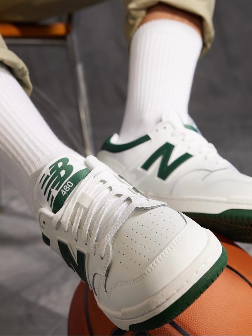 New Balance 480 BB480LNG Sneaker Men White Green Leather Basketball Shoes